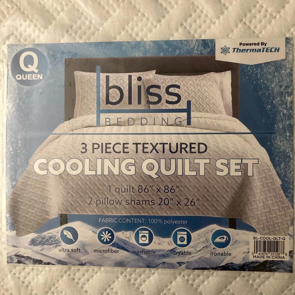 Bliss Cooling Quilt Set - White Queen New - Picture 1 of 9